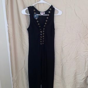 Black and gold jumpsuit lace up front
